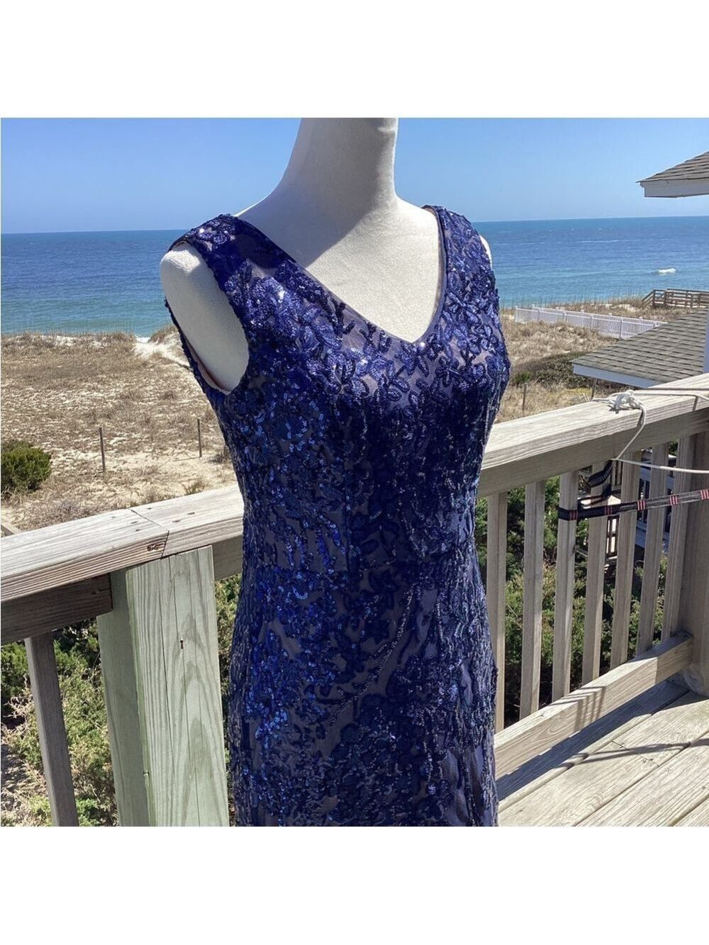 Alex Evenings Navy Sequin Maxi Dress - Picture 10 of 13